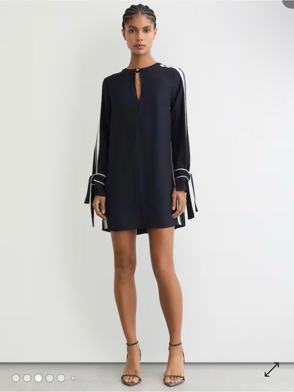REISS Tammy Tie Cuff Shift Long-Sleeve Shift Dress with White Trim NEW SIZE 2